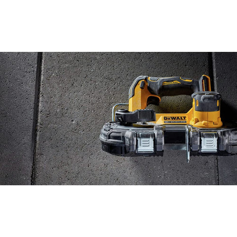 DEWALT DCS375B bright LED illuminates dark work areas