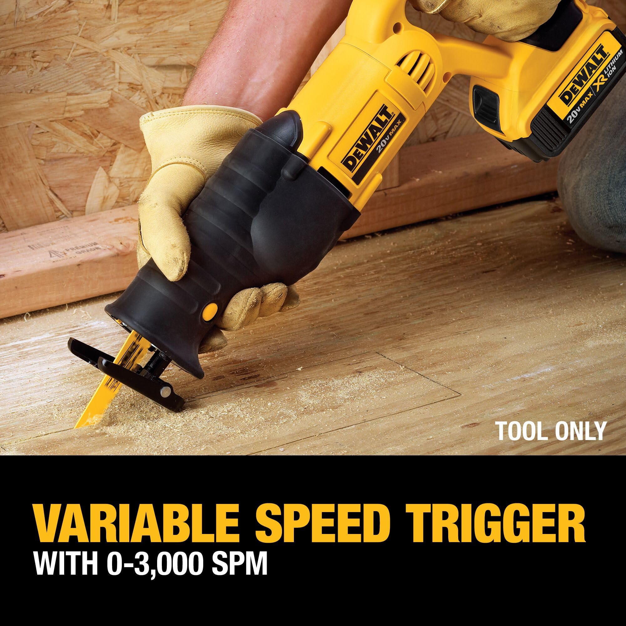 DEWALT DCS380P1 pivoting shoe for extended blade life and depth control