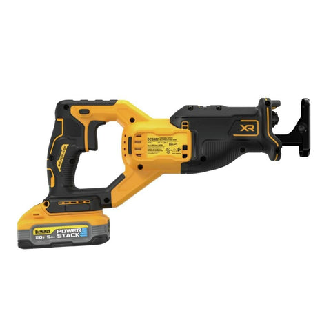 Pivoting shoe on DEWALT DCS382H1 improves stability during cuts.