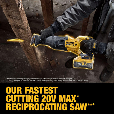 Pivoting shoe design on DEWALT DCS384WW1 maintains blade contact on uneven surfaces