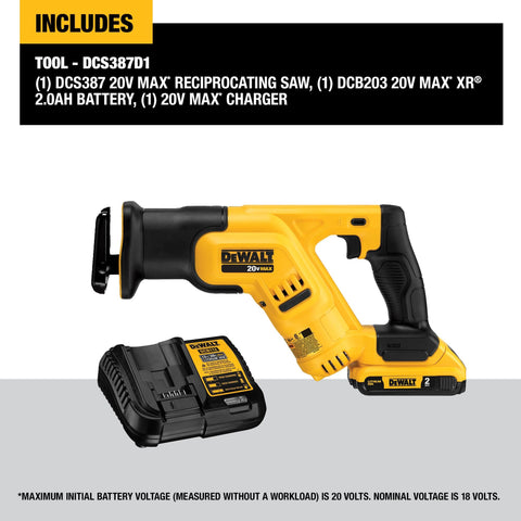 DEWALT DCS387D1 four-position blade clamp for tool-free blade changes.
