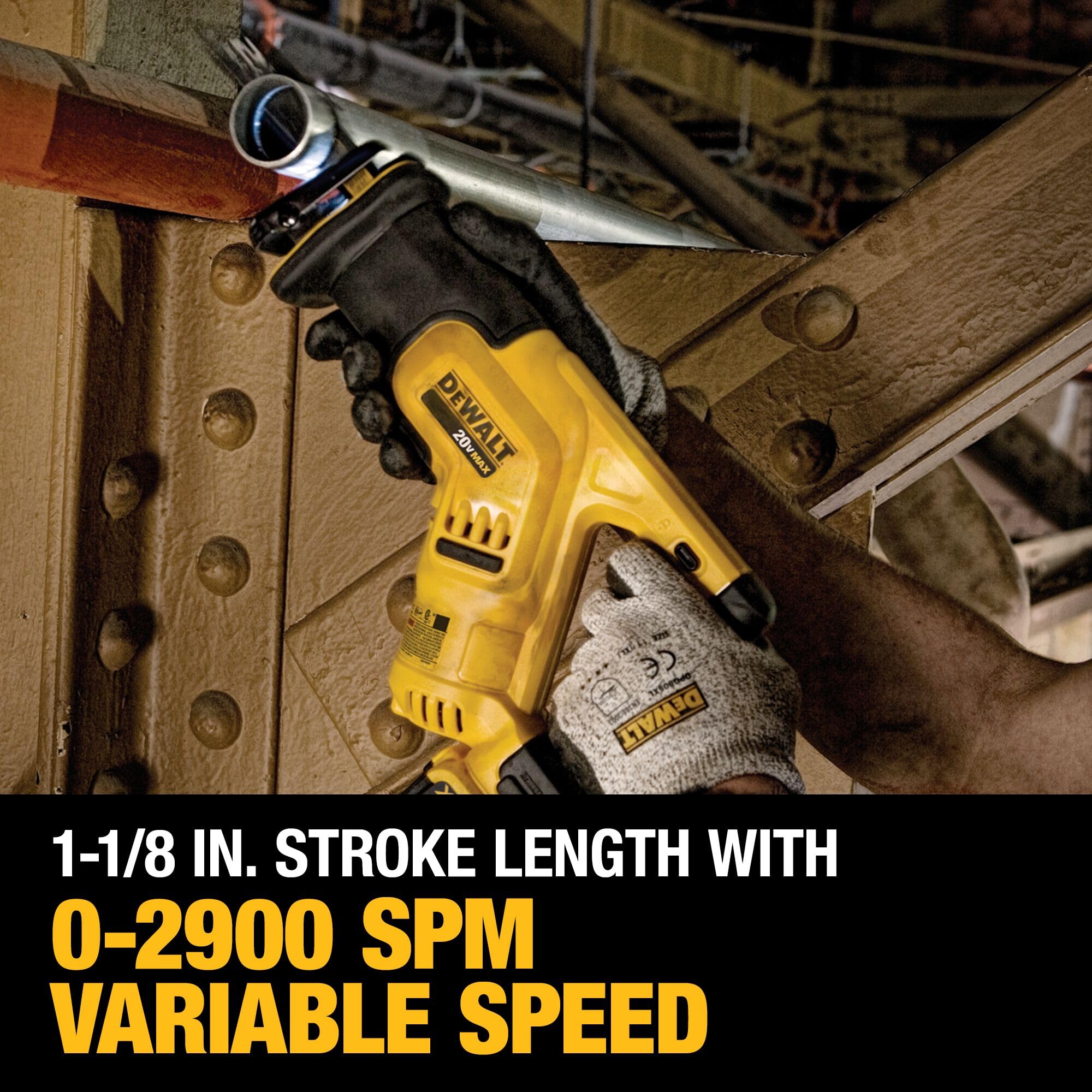 DEWALT DCS387D1 pivoting shoe adds stability during cuts.