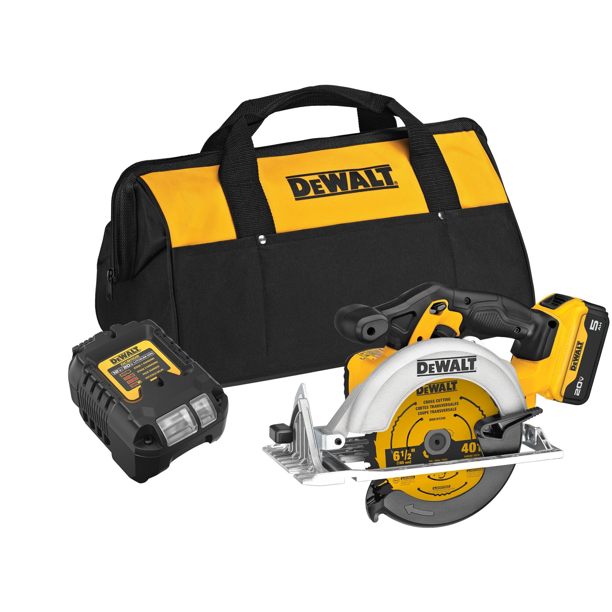 DEWALT DCS391P1 saw with 5Ah battery for on-site performance and quick setup