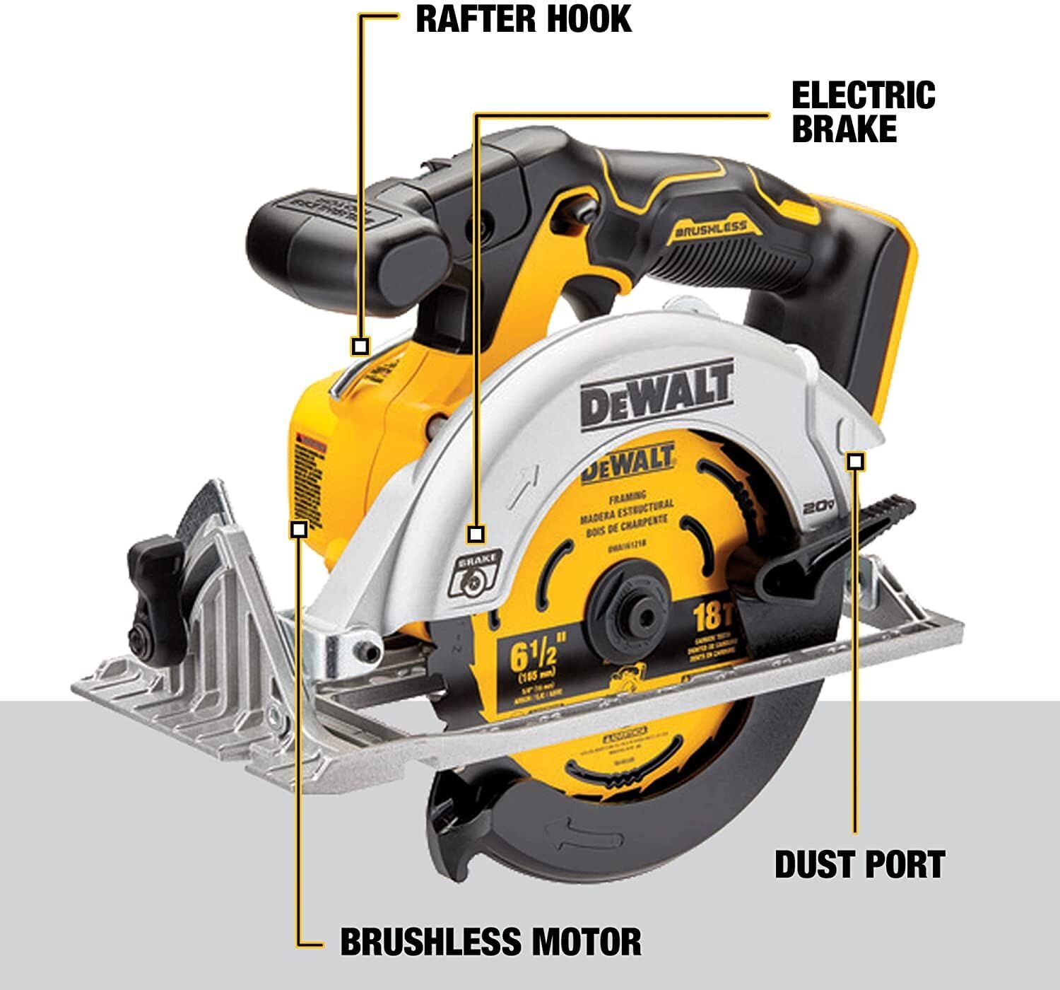 DEWALT DCS565B bevel adjustment with tool-free lever for quick bevel changes.