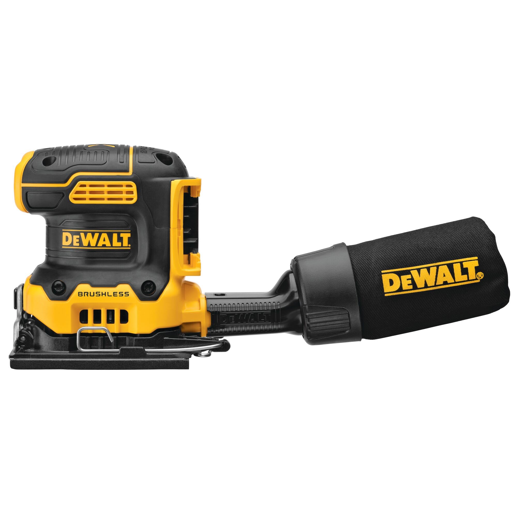 DEWALT DCW200B sander top view shows compact profile for precise edge work.