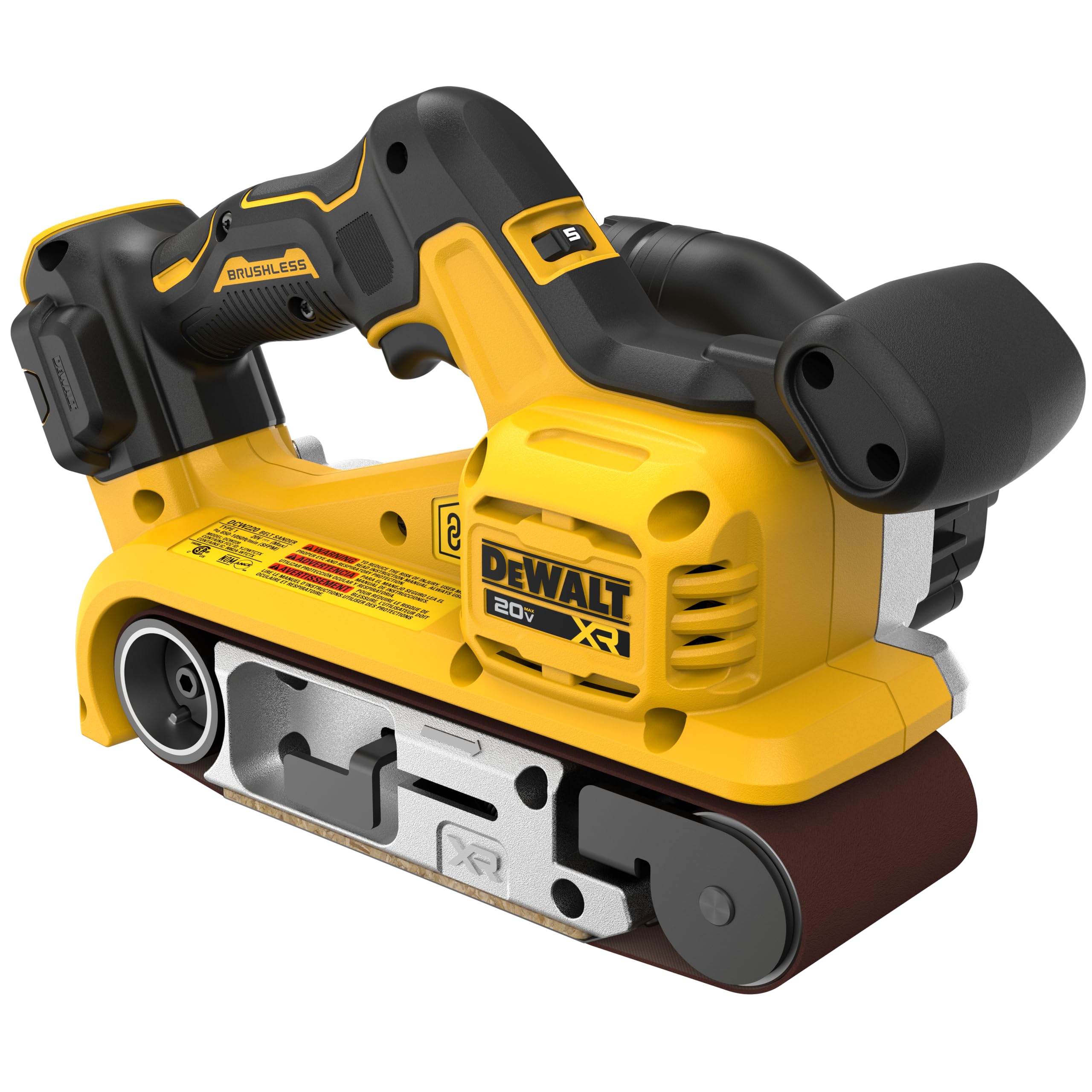 DEWALT DCW220B quick belt-change system in action
