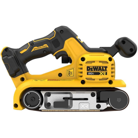 DEWALT DCW220B front view of cordless belt sander for woodworking