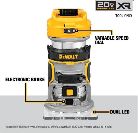 DEWALT DCW600B 1/4-inch collet compatibility expands bit options for detailed work
