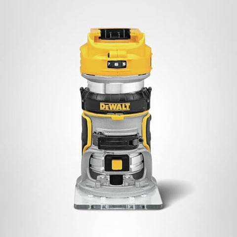 DEWALT DCW600B cordless router in use on a routing project offering portability