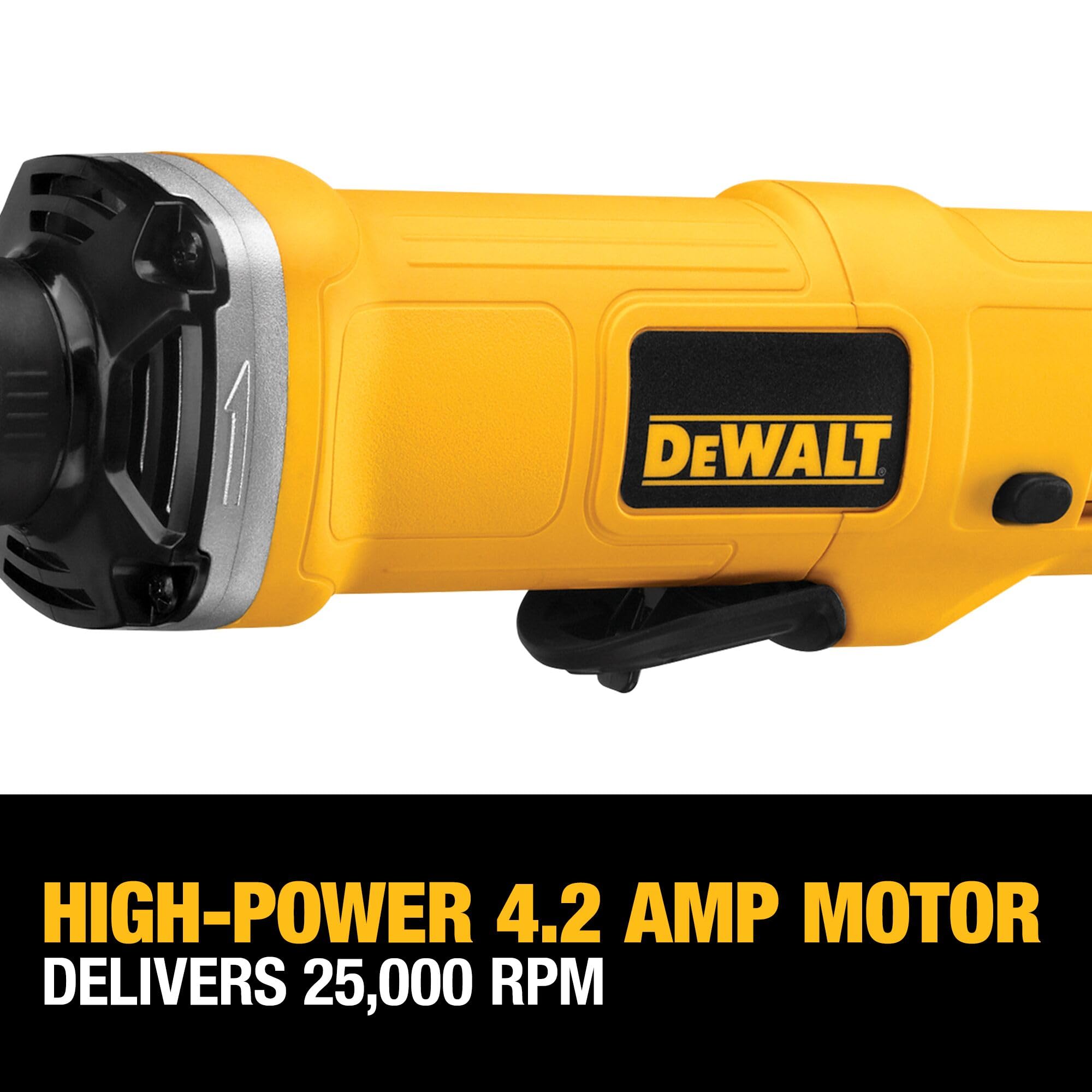 DEWALT die grinder with 4.2-amp motor delivers robust power.