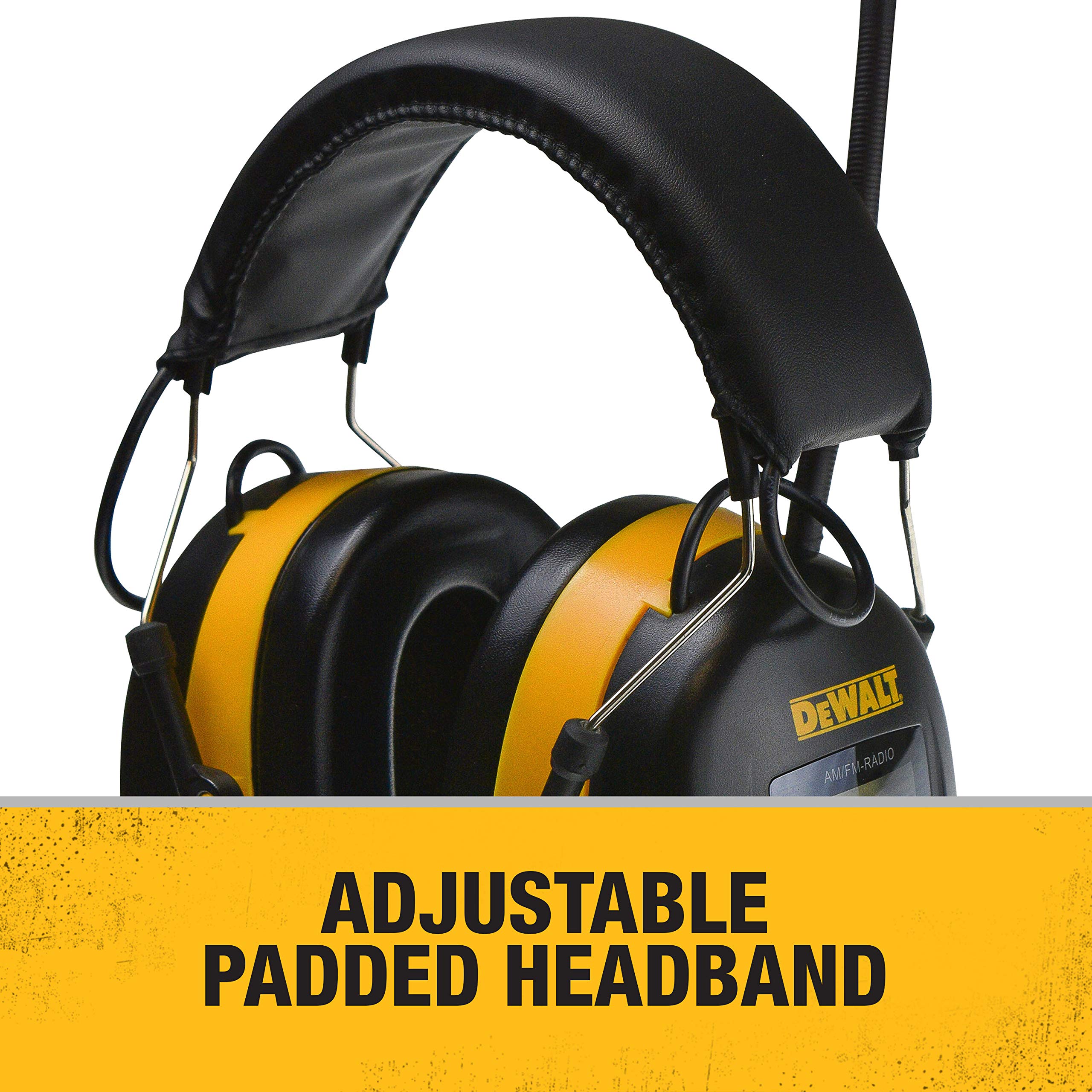 DEWALT DPG15 radio presets closeup for quick station selection on noisy sites.