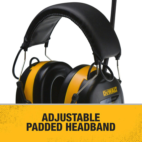 DEWALT DPG15 radio presets closeup for quick station selection on noisy sites.