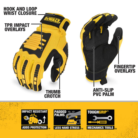 DEWALT DPG781 anti-slip PVC palm enhances grip in slippery environments.