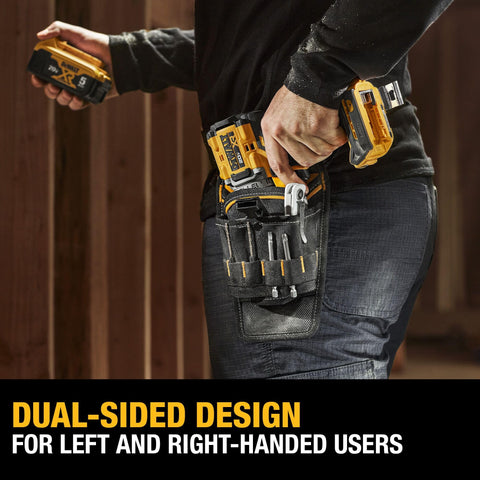 DEWALT drill holster features quick-release buckle for fast secure access to your drill.