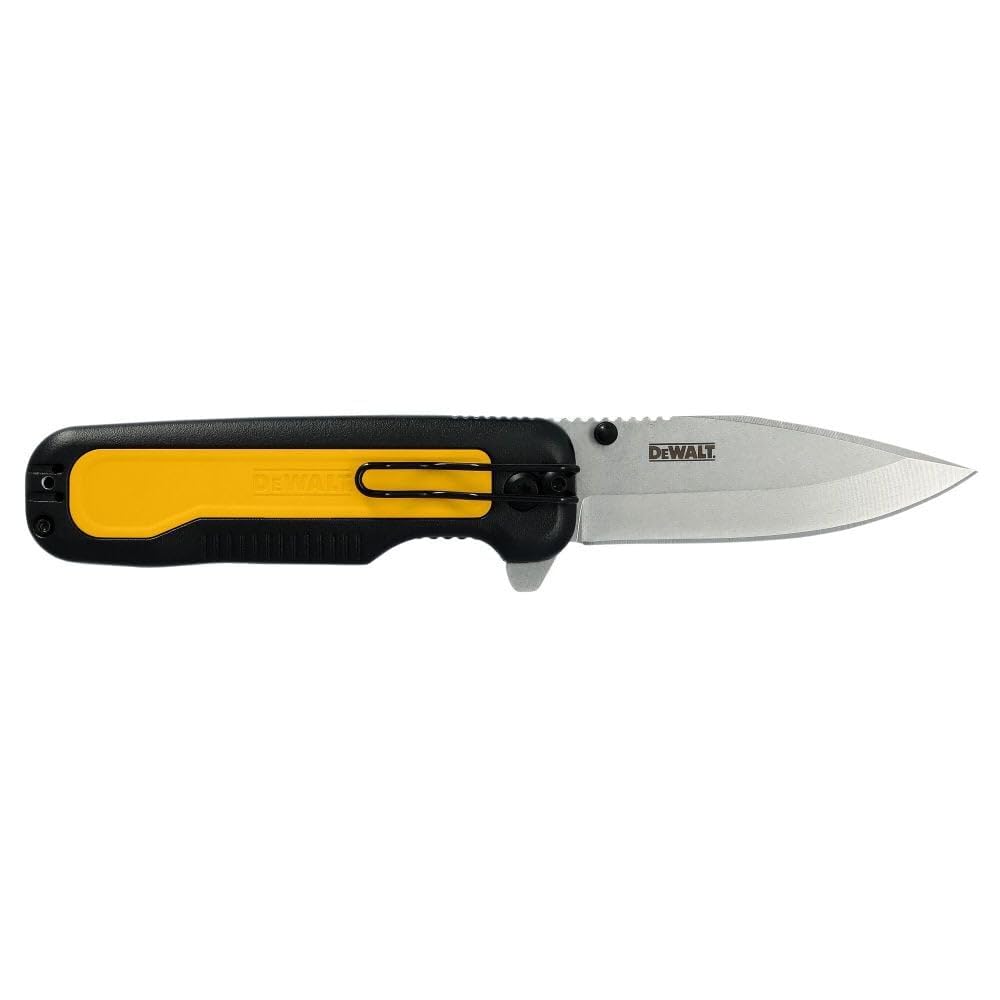 DEWALT Drop Point Pocket Knife durable metal construction for longevity.