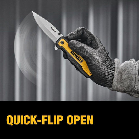 DEWALT Drop Point Pocket Knife ergonomic handle for comfortable grip.