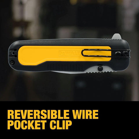 DEWALT Drop Point Pocket Knife pocket clip for secure retention.