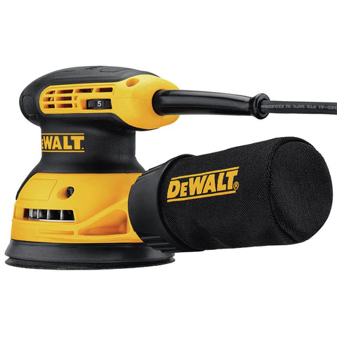 DEWALT DWE6423K dust bag attachment enables one-handed use.