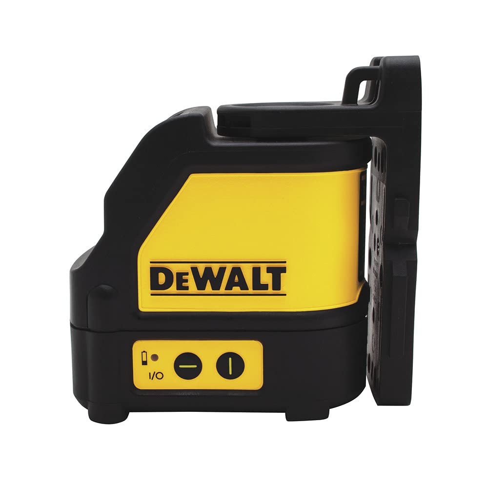 DEWALT DW088CG green cross-line laser emitting a bright cross for precise leveling.