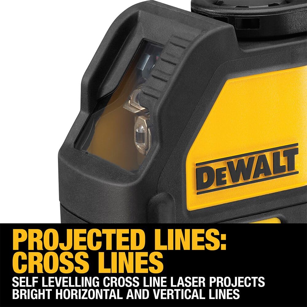 DEWALT DW088K line laser self-leveling housing shown for durability on site.