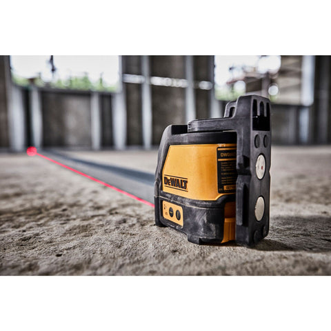 DEWALT DW088K line laser stored in durable case for easy transport.