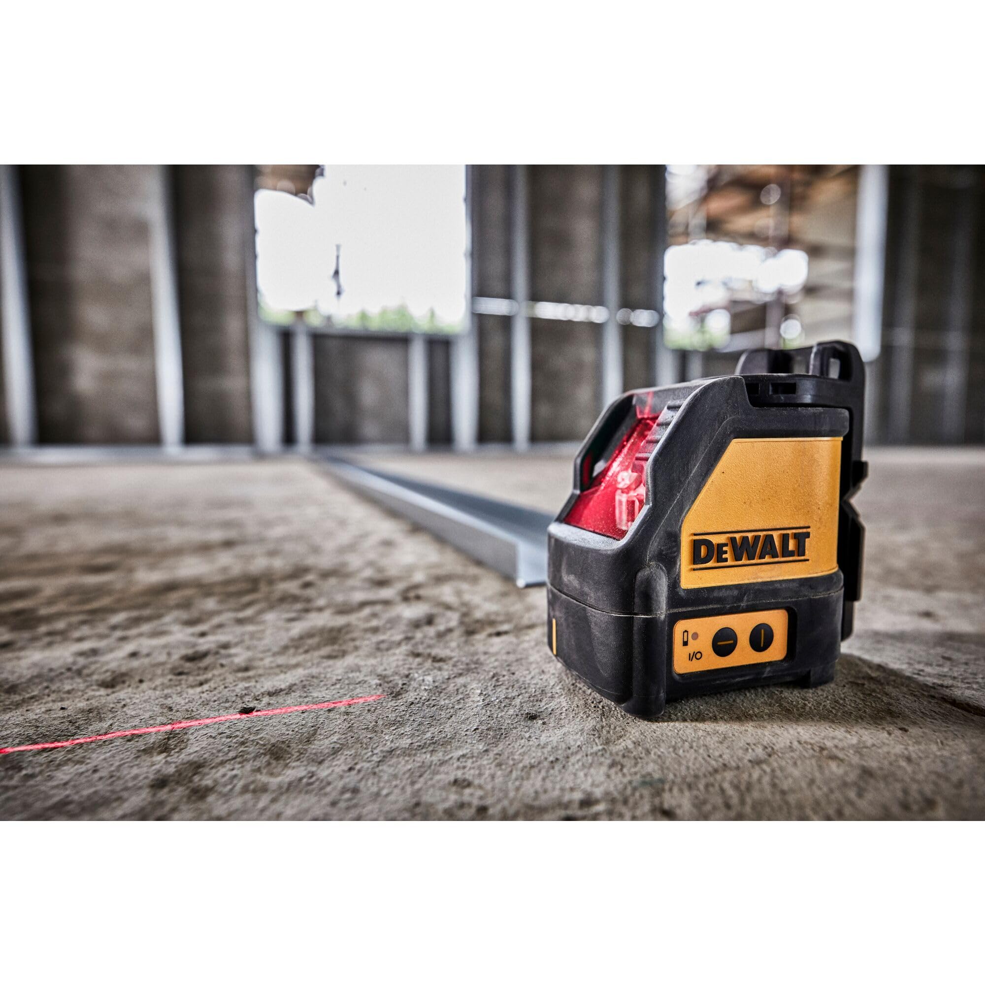 DEWALT DW088K line laser 1/4-20 tripod mount compatible for stability.