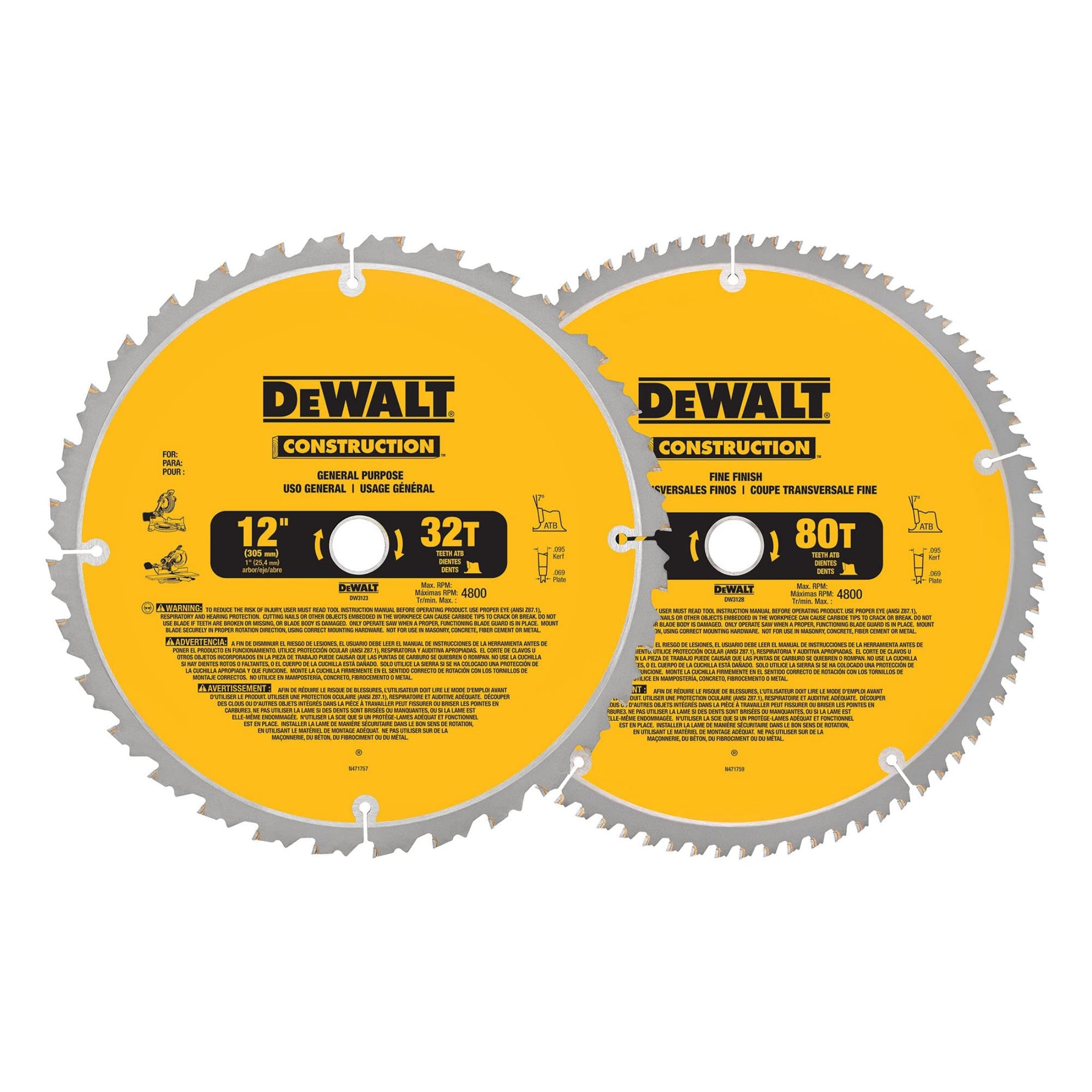 DEWALT 12-inch 80-tooth blade for precise crosscuts on hardwood.