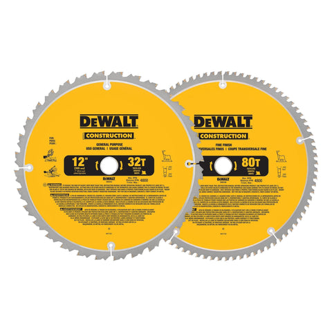 DEWALT 12-inch 80-tooth blade for precise crosscuts on hardwood.