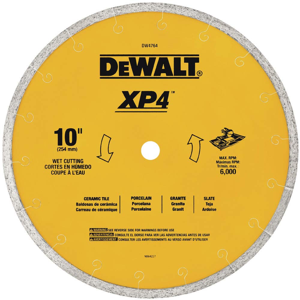 DEWALT DW4764 blade side view showing continuous rim for low-heat, straight cuts.