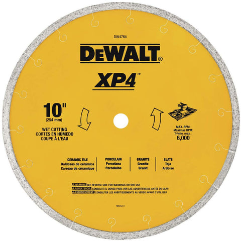 DEWALT DW4764 blade side view showing continuous rim for low-heat, straight cuts.