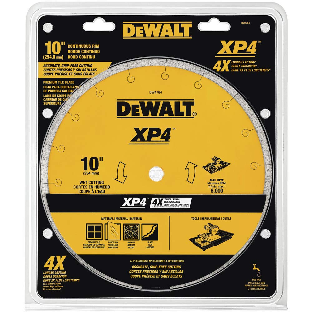 DEWALT DW4764 10-inch premium porcelain tile blade for clean, chip-free cuts.