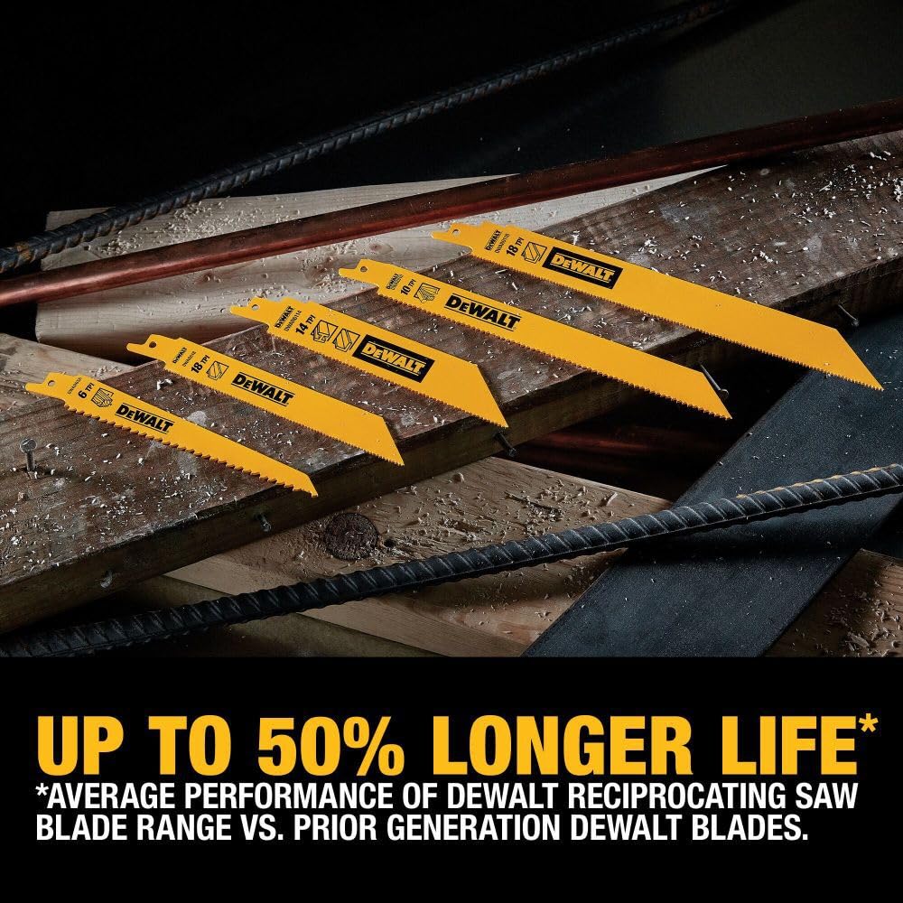 DEWALT DW4892 eight-inch metal blades, 14-TPI, for durable demolition cuts.
