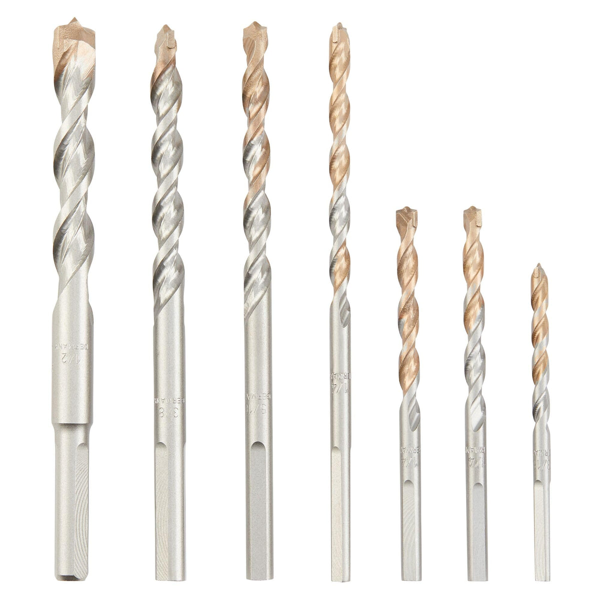 DEWALT DW5207 seven-piece masonry bit set, front view, designed for tough concrete drilling