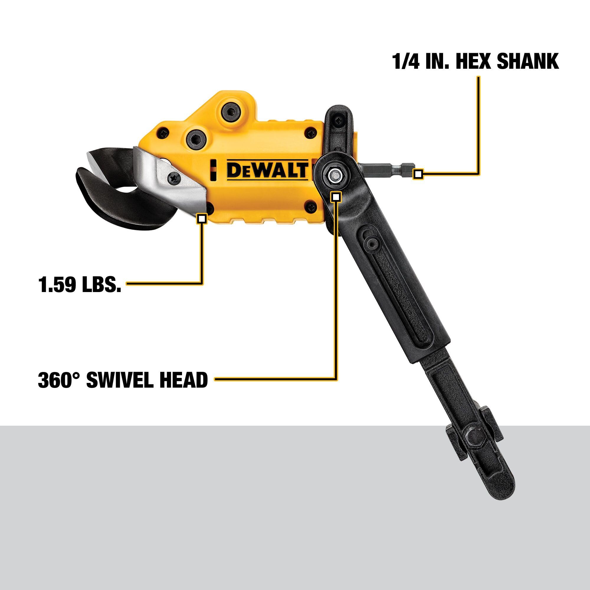 DEWALT DWASHRIR 360-degree pivot head enables cutting in tight corners.
