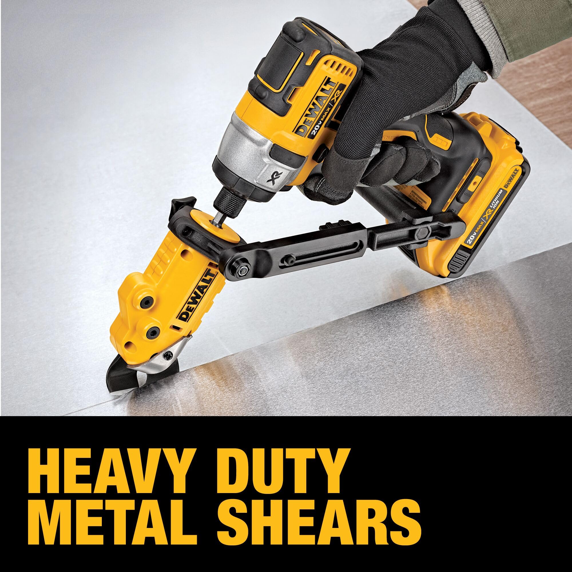 DEWALT DWASHRIR cuts sheet metal and duct with controlled precision.