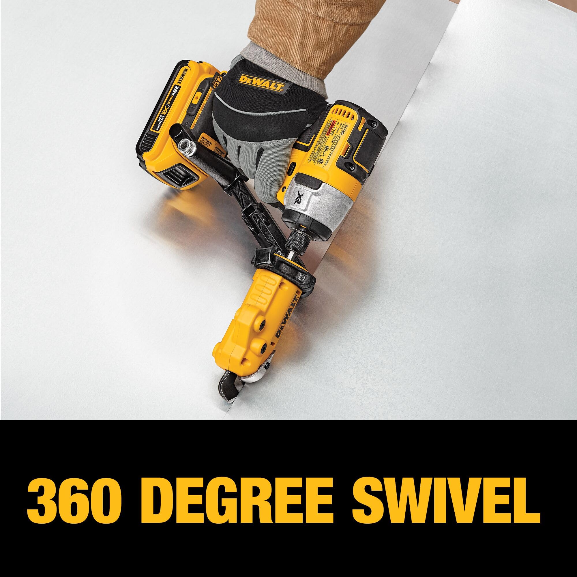 DEWALT DWASHRIR durable yellow-black metal shear attachment.