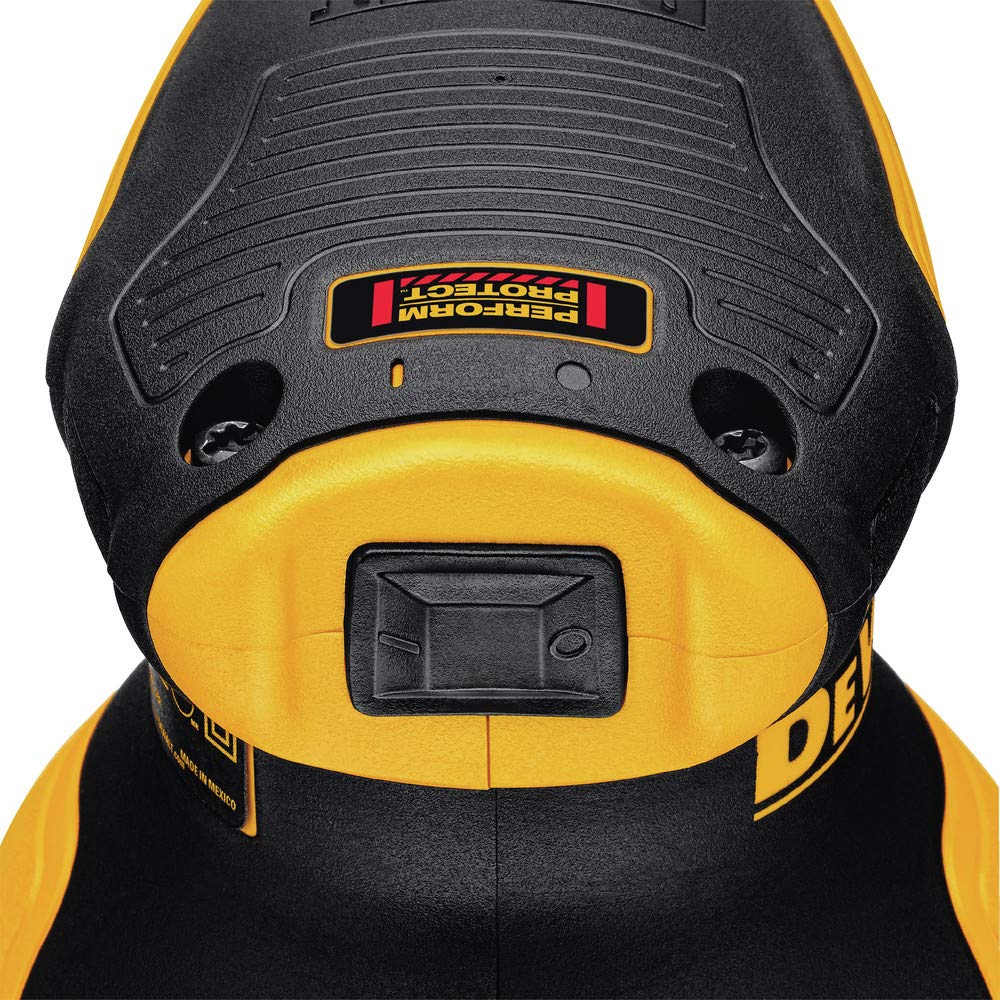 DEWALT DWE6423K rubber overmold grip boosts comfort.
