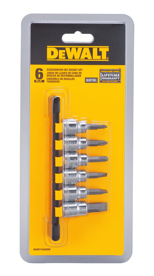 DEWALT DWMT 3/8 in drive screwdriver bit socket set; six-piece kit for versatile fasteners.