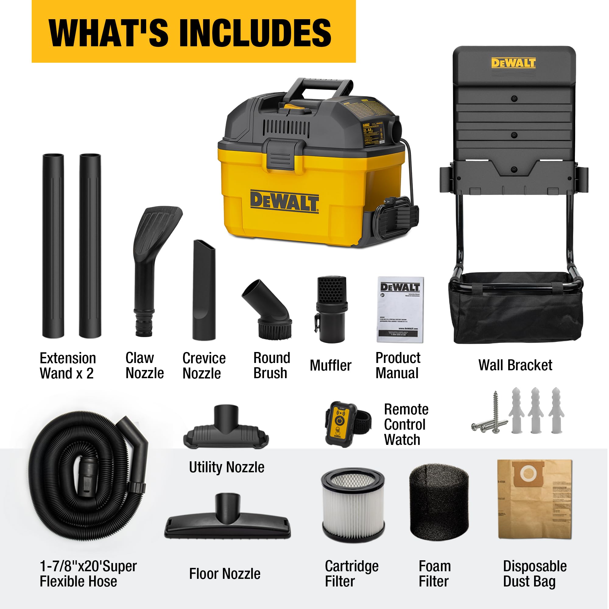 DEWALT DXV06G cartridge and foam filters for reliable filtration