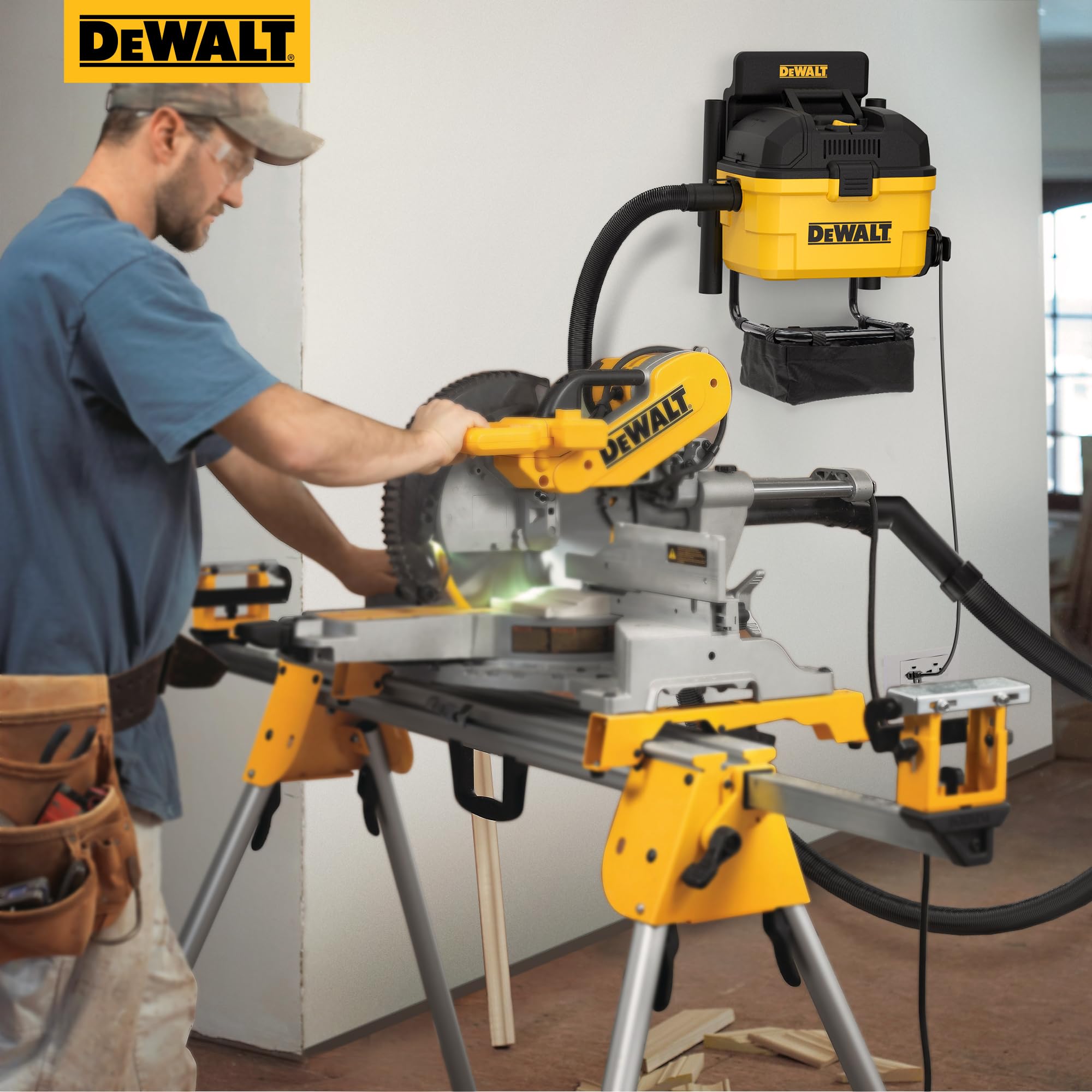 DEWALT DXV06G telescopic hose reaches 5 to 20 feet for flexible cleaning