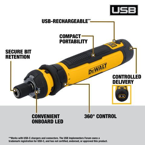 DEWALT FLEXDRIVE collar shown for effortless slide-to-drive control.
