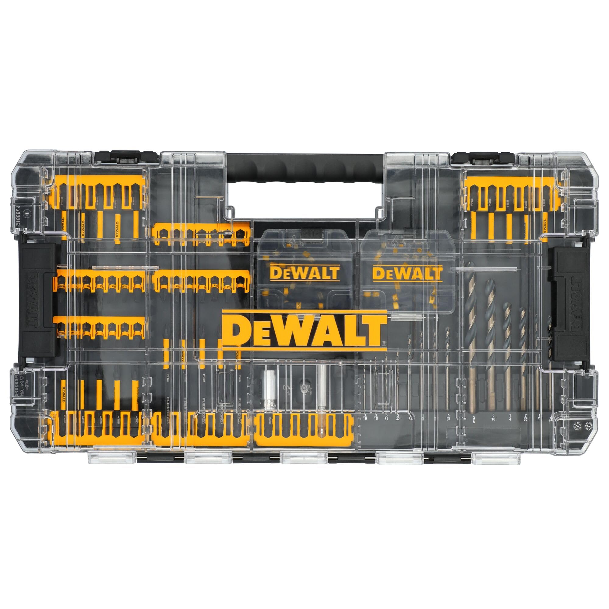 DEWALT FlexTorq 100-piece set neatly organized inside a ToughCase for high-torque tasks