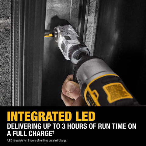 Ultra-bright LED lighting improves workspace visibility on the DEWALT FLEXTORQ attachment.