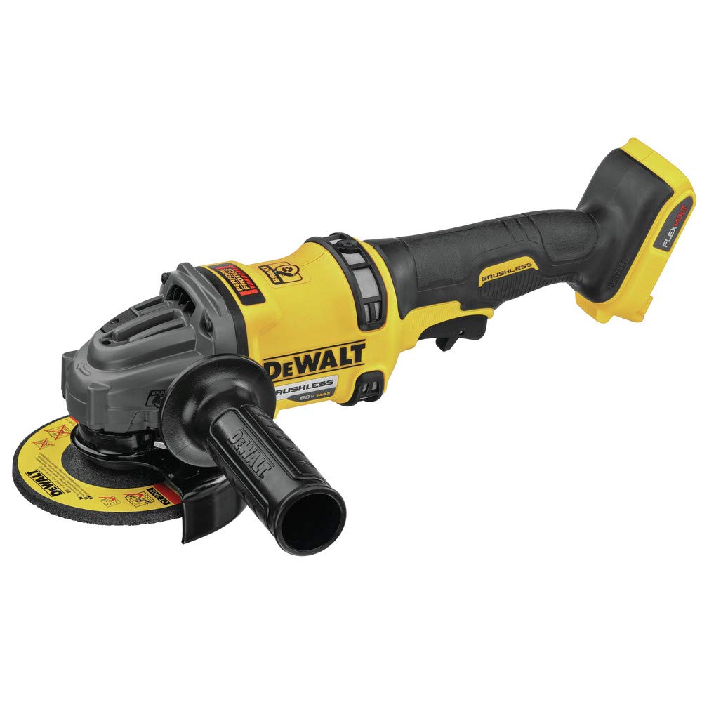 DEWALT FLEXVOLT 60V angle grinder front view for heavy grinding tasks