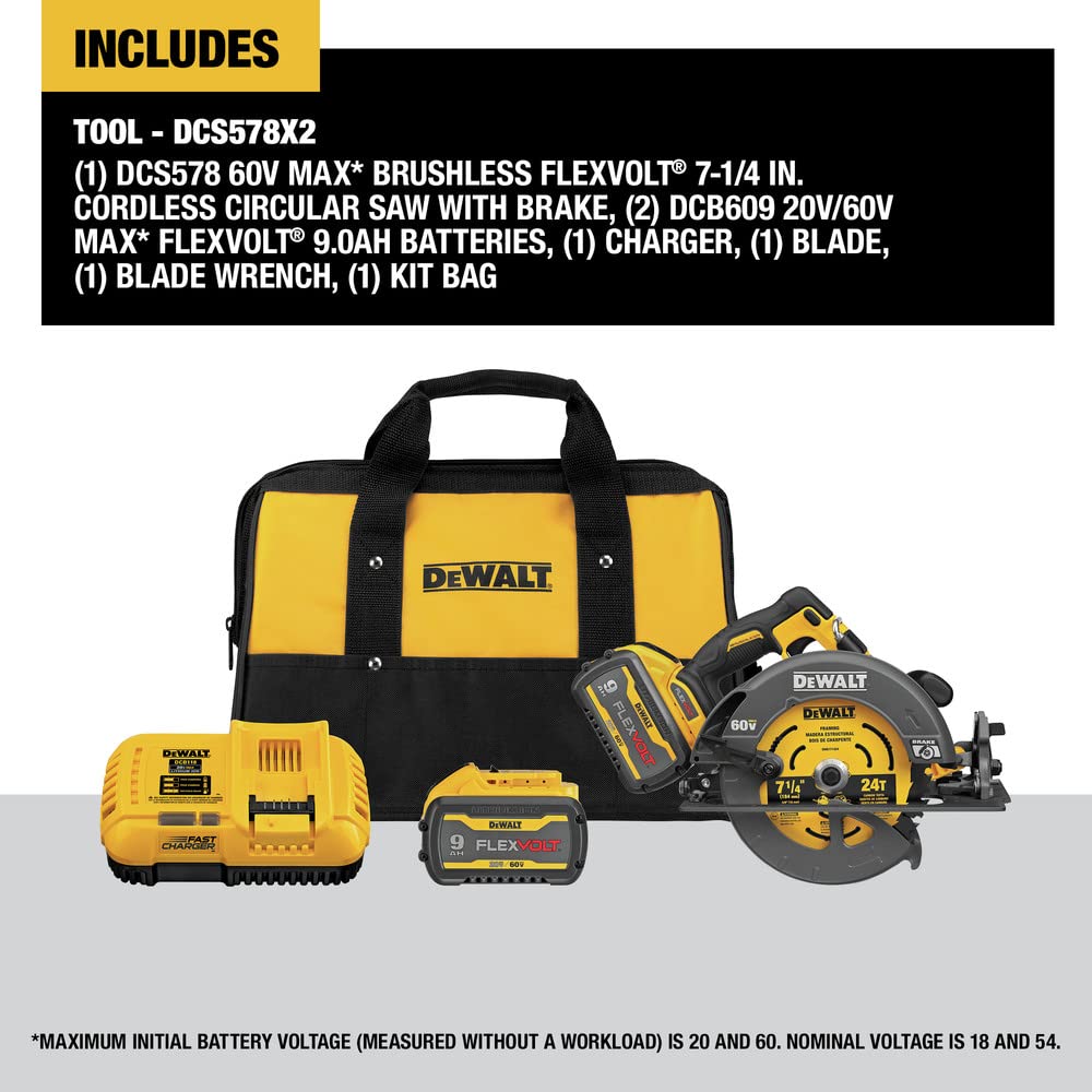 Electric brake engaged on DEWALT circular saw for quick stop