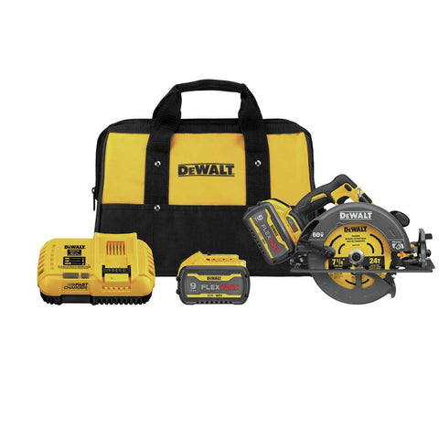 DEWALT FLEXVOLT 60V circular saw in use with cordless power and precise cuts