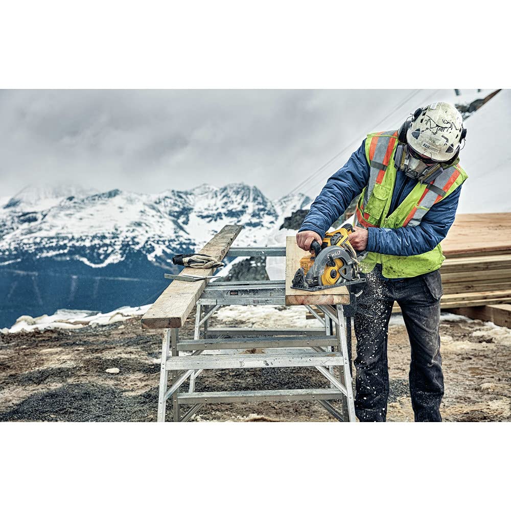 DEWALT rafter hook keeps the saw handy on site