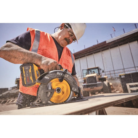 DEWALT FLEXVOLT 60V Max circular saw with electric brake for quick blade stop