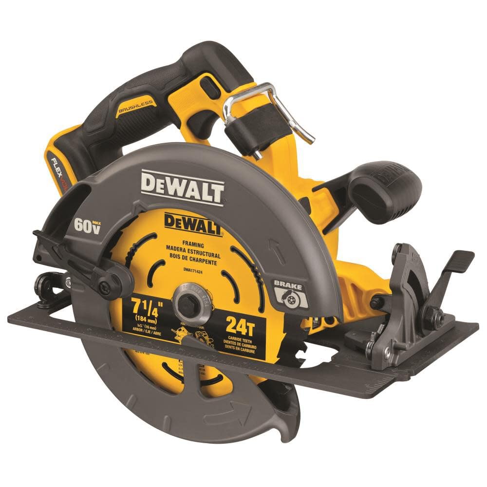 DEWALT FLEXVOLT 60V Max circular saw with LED light improves visibility during cuts