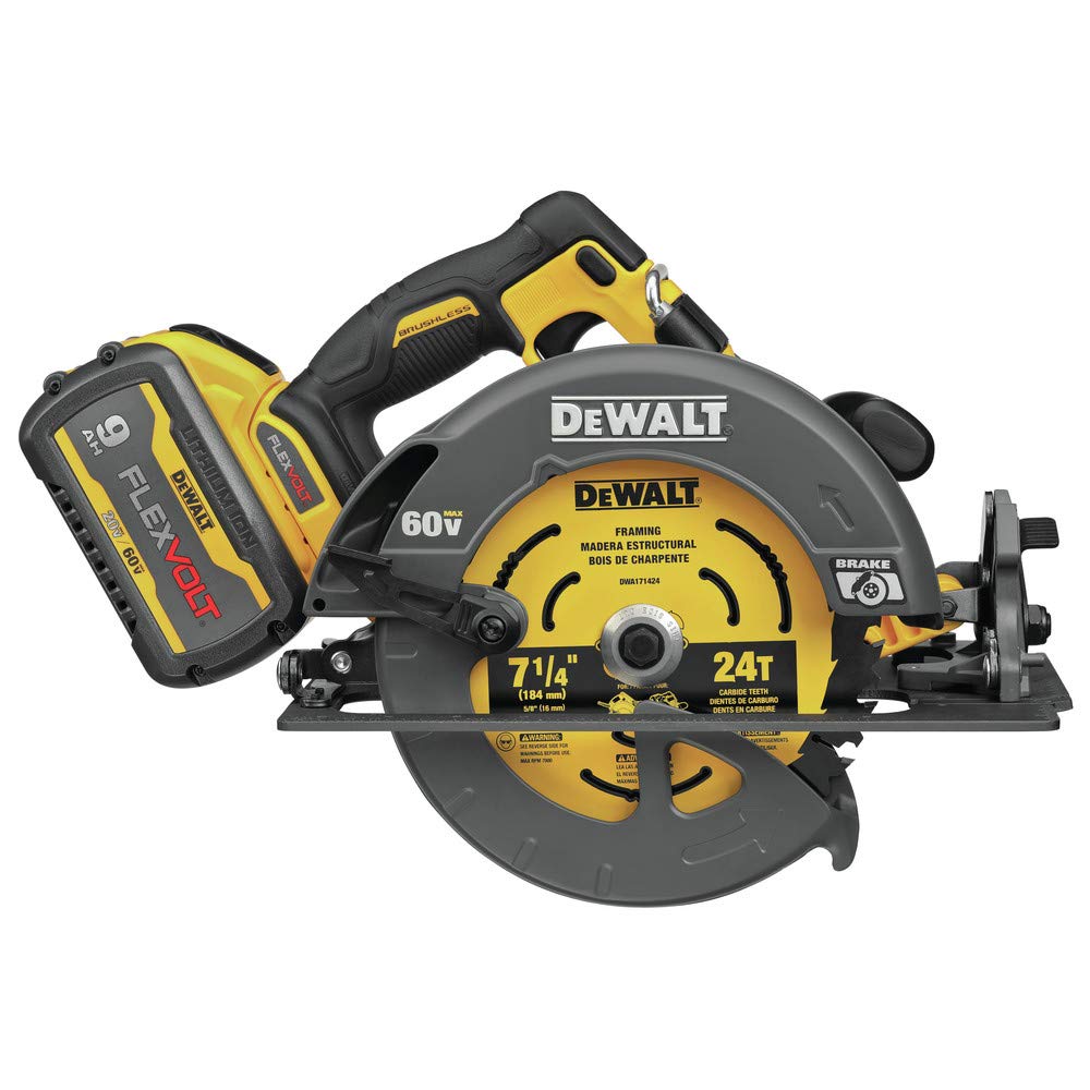 Bevel capacity up to 57 degrees on DEWALT FLEXVOLT circular saw
